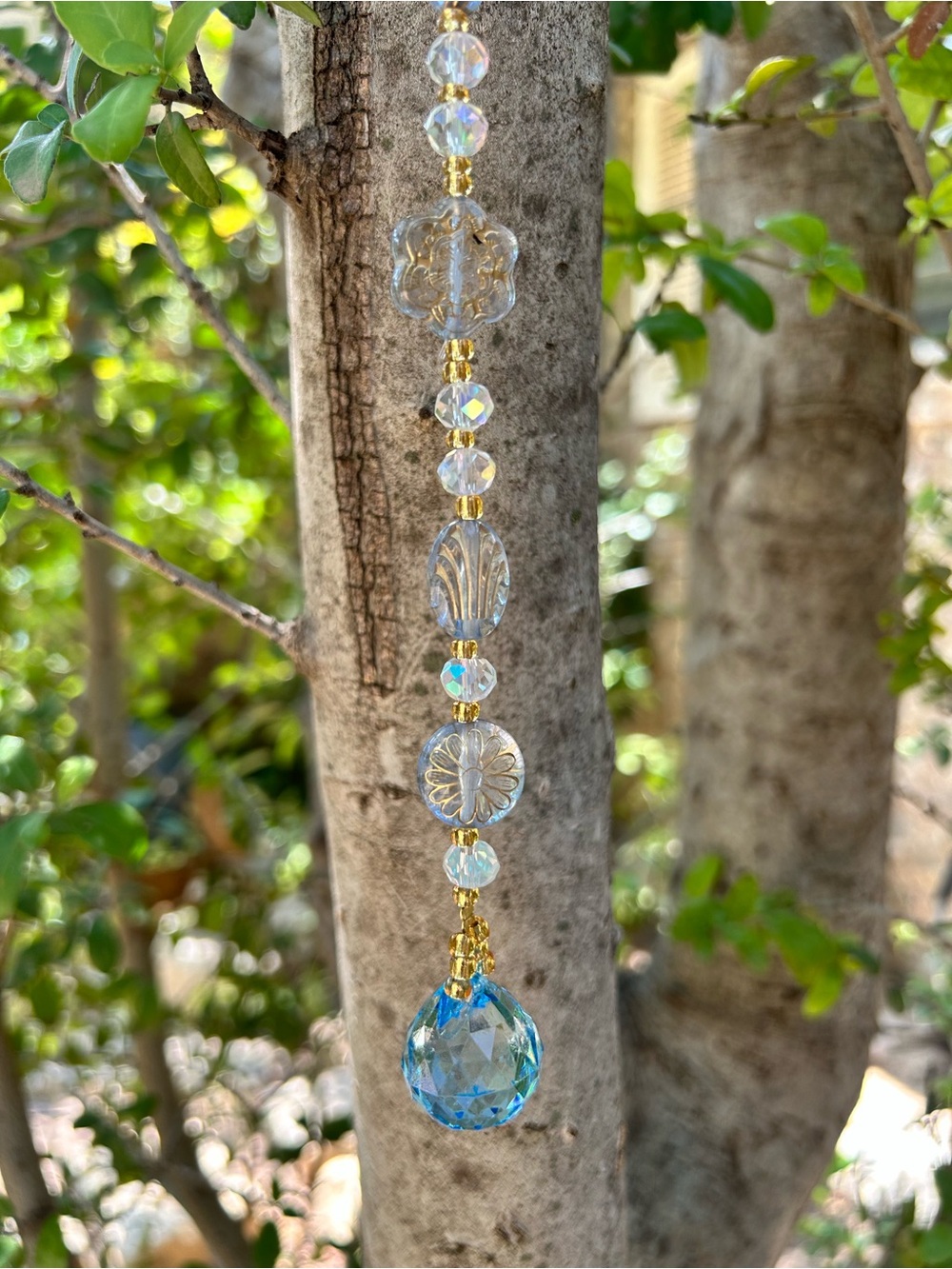 12” light blue crystal beaded suncatcher sun charm decor